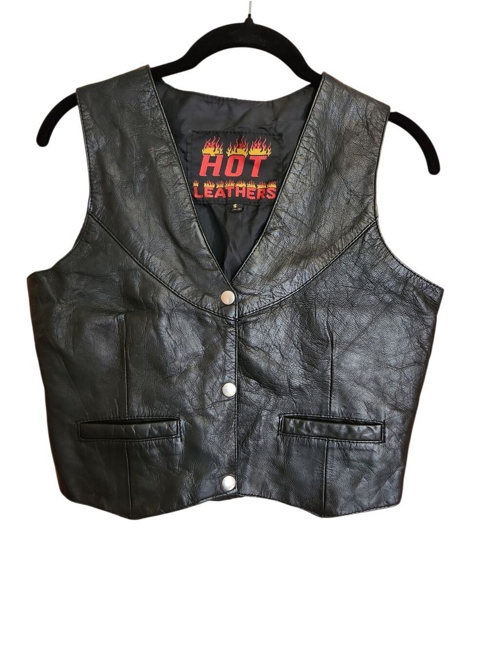 HOT LEATHERS BLACK GENUINE LEATHER BEST SMALL BIKER GOTH PUNK ROCKER CCW